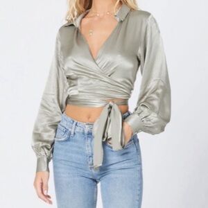 NWT! L*SPACE Satin Wrap Top